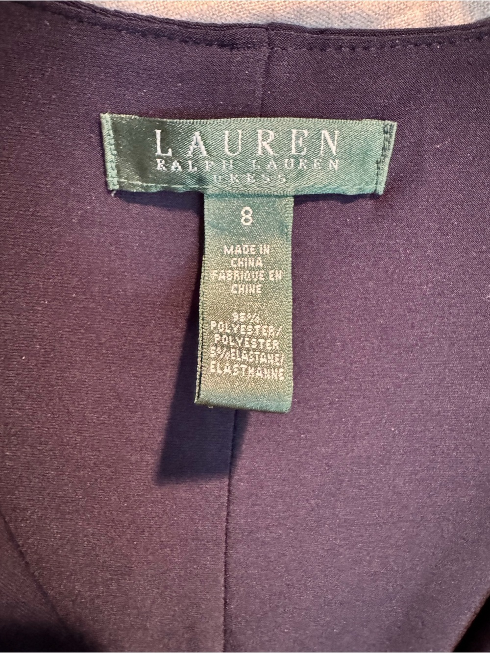 Lauren Ralph Lauren Navy Faux-Wrap Long Sleeve Dress with Brown Belt Accent - Picture 2 of 4